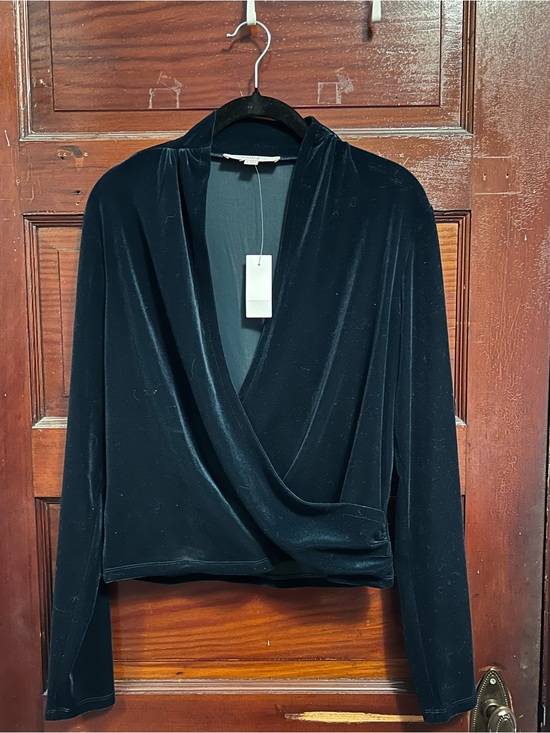 LOFT Tops - LOFT Dark Teal Velvet Wrap-Front Long Sleeve Top